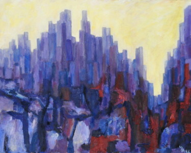 Peinture intitulée "Skyline Violett-Red" par Helge Hensel, Œuvre d'art originale, Huile