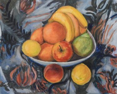 Pittura intitolato "Fruitbowl 1991" da Helge Hensel, Opera d'arte originale, Olio