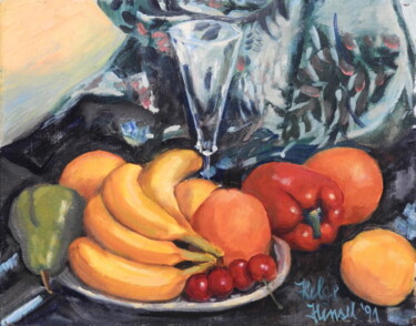Painting titled "Glass and fruit 1991" by Helge Hensel, Original Artwork, Oil