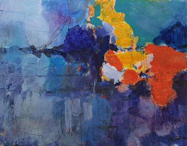 Malerei mit dem Titel "Blue Rocks" von Helge Hensel, Original-Kunstwerk, Acryl