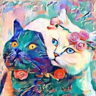 Arts numériques intitulée "Two Digital Cats" par Heli Anton, Œuvre d'art originale, Travail numérique 2D