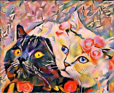Arte digital titulada "Two Digital Cats 3" por Heli Anton, Obra de arte original, Trabajo Digital 2D
