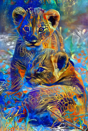Digital Arts titled "Digital small tigers" by Heli Anton, Original Artwork, Digital Painting