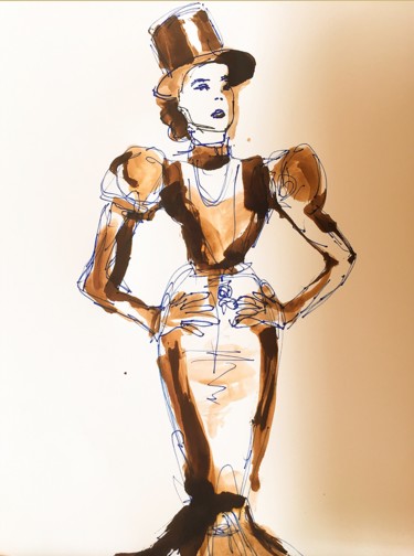 Top hat Dessin intitulée "Top hat" par Helia Tayebi, Œuvre d'art originale, Encre
