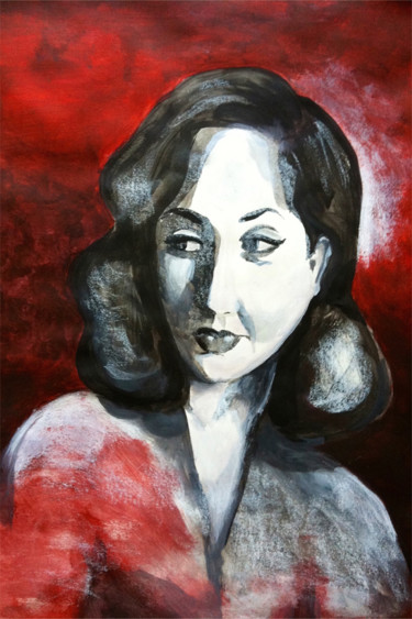 Schilderij getiteld "Selfportrait in red" door Helia Tayebi, Origineel Kunstwerk, Acryl