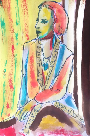 Drawing titled "Yellow Red Blue 4" by Helia Tayebi, Original Artwork, Ink