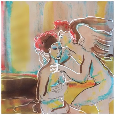 Drawing titled "Amor and Psyche" by Helia Tayebi, Original Artwork, Ink