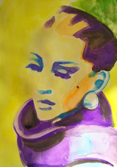 Schilderij getiteld "Purple Coat and Gre…" door Helia Tayebi, Origineel Kunstwerk, Aquarel