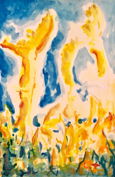 Картина под названием "FIRE 01" - Ic Raccoon, Подлинное произведение искусства, Чернила