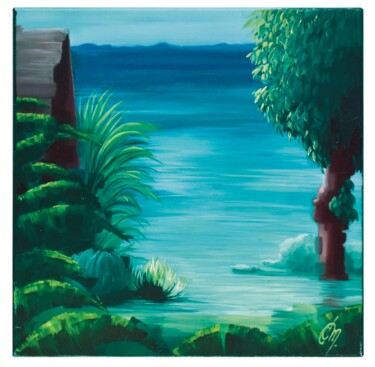Malarstwo zatytułowany „Jardin Tropical - p…” autorstwa Hellokartoffen, Oryginalna praca, Olej Zamontowany na Drewniana rama…