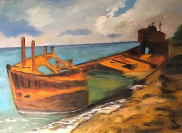 Pintura titulada "Épave bateau #artis…" por Frédérique Cretin (Fé), Obra de arte original, Oleo