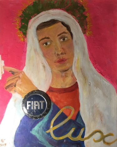 Картина под названием "Vierge à l’interrup…" - Frédérique Cretin (Fé), Подлинное произведение искусства, Масло