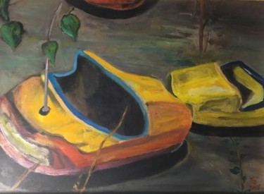 Painting titled "Autos tamponneuses…" by Frédérique Cretin (Fé), Original Artwork, Oil