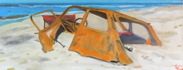 Malerei mit dem Titel "R5 sur la plage" von Frédérique Cretin (Fé), Original-Kunstwerk, Öl