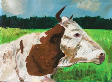 Pintura intitulada "Vache (commande)" por Frédérique Cretin (Fé), Obras de arte originais, Óleo