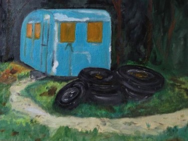 Painting titled "Caravane bleue" by Frédérique Cretin (Fé), Original Artwork, Oil