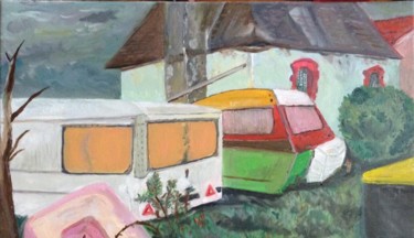 Schilderij getiteld "Caravane première t…" door Frédérique Cretin (Fé), Origineel Kunstwerk, Olie