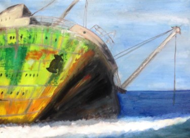 Painting titled "Épave bateau" by Frédérique Cretin (Fé), Original Artwork, Oil