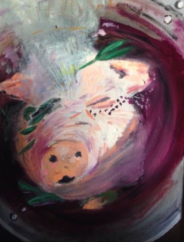 Painting titled "Cochon bouilli" by Frédérique Cretin (Fé), Original Artwork, Oil