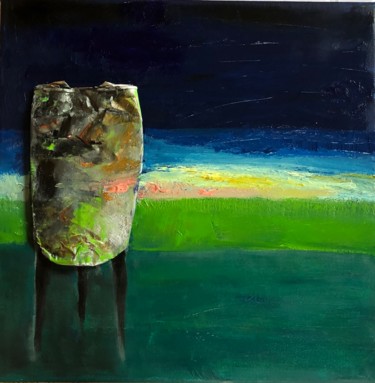 Malerei mit dem Titel "Silo nuit" von Frédérique Cretin (Fé), Original-Kunstwerk, Öl