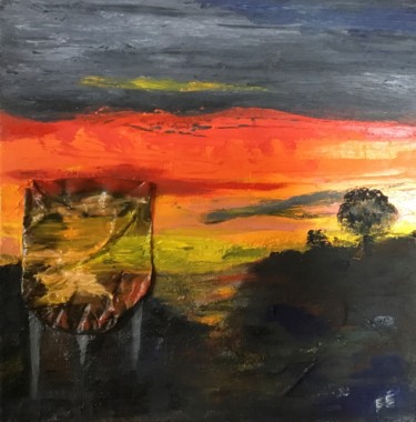 Pintura intitulada "Silo nuit sous ciel…" por Frédérique Cretin (Fé), Obras de arte originais, Óleo