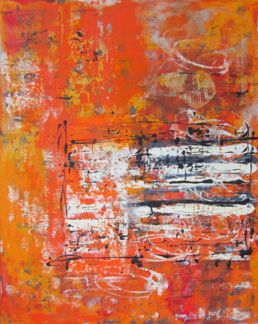 Malerei mit dem Titel "Hymne in Orange" von Helmut Pfeiffer, Original-Kunstwerk, Acryl Auf Keilrahmen aus Holz montiert