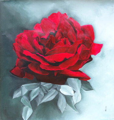 Peinture intitulée "Rose rouge" par Héloïse Bonin, Œuvre d'art originale, Acrylique