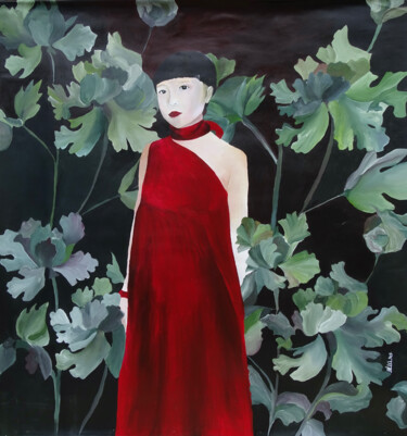 Pintura titulada "Femme en robe rouge" por Héloïse Bonin, Obra de arte original, Acrílico
