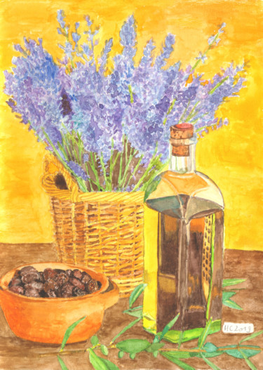 Peinture intitulée "Huile d'olive et la…" par Héloïse Chouard, Œuvre d'art originale, Aquarelle