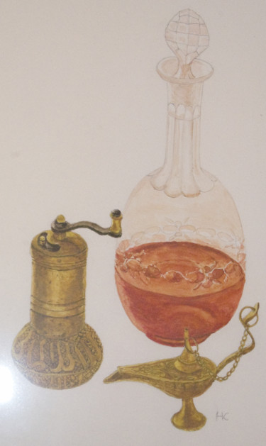Peinture intitulée "bouteille au poivri…" par Héloïse Chouard, Œuvre d'art originale, Aquarelle