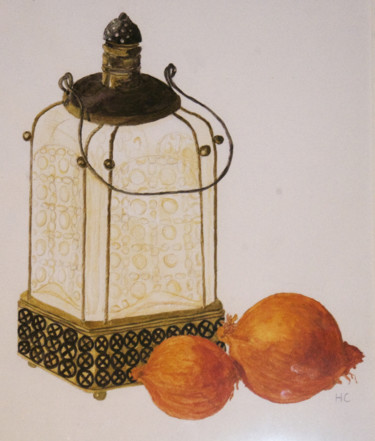 Peinture intitulée "bouteille aux oigno…" par Héloïse Chouard, Œuvre d'art originale, Aquarelle
