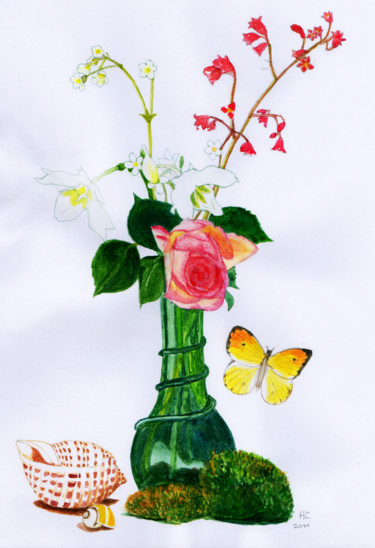 Peinture intitulée "fantaisie au papill…" par Héloïse Chouard, Œuvre d'art originale, Aquarelle