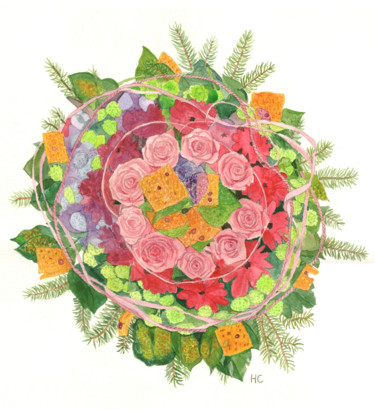 Peinture intitulée "bouquet rond" par Héloïse Chouard, Œuvre d'art originale, Aquarelle