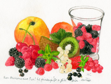 Peinture intitulée "fruits" par Héloïse Chouard, Œuvre d'art originale, Aquarelle