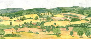 Peinture intitulée "paysage provencal" par Héloïse Chouard, Œuvre d'art originale, Aquarelle