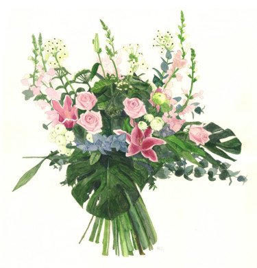 Peinture intitulée "roses et lys" par Héloïse Chouard, Œuvre d'art originale, Aquarelle