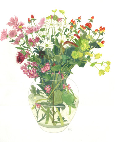 Peinture intitulée "bouquet champêtre" par Héloïse Chouard, Œuvre d'art originale, Aquarelle