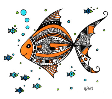 Dessin intitulée "Bop Bop Le poisson" par Héloïse Vanderpert, Œuvre d'art originale