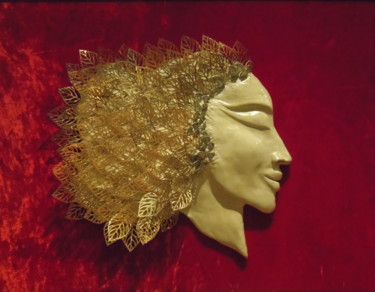 Sculpture titled "AMARANTHE" by Hélène Patris, Original Artwork, Terra cotta Mounted on Wood Panel