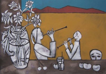 Картина под названием "Цветы в пустыне-Flo…" - Moshe Hemain, Подлинное произведение искусства, Другой