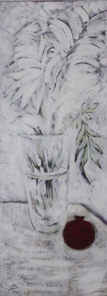 Картина под названием "Белые цветы и черны…" - Moshe Hemain, Подлинное произведение искусства, Другой