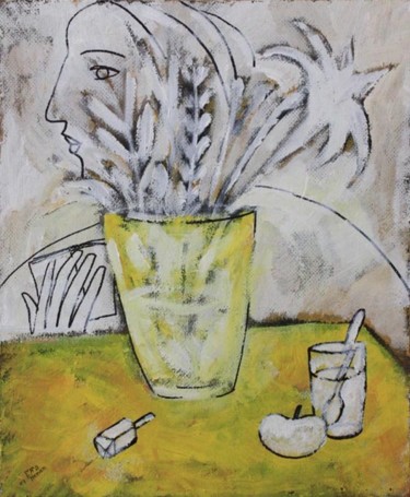 Картина под названием "Желтый натюрмот- Ye…" - Moshe Hemain, Подлинное произведение искусства, Другой