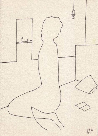 Рисунок под названием "Погруженная в созер…" - Moshe Hemain, Подлинное произведение искусства
