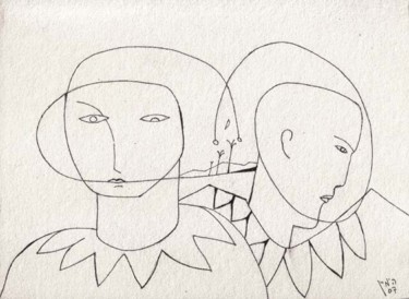 Рисунок под названием "Молодая семья клоун…" - Moshe Hemain, Подлинное произведение искусства