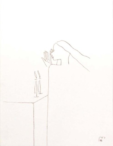 Рисунок под названием "Субботнии свечи-Sha…" - Moshe Hemain, Подлинное произведение искусства