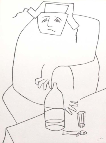 Рисунок под названием "В ожидании чего-то-…" - Moshe Hemain, Подлинное произведение искусства