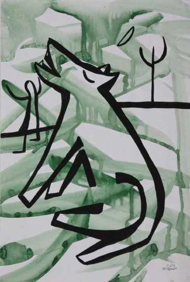Картина под названием "Поющая сабака-Singi…" - Moshe Hemain, Подлинное произведение искусства, Масло