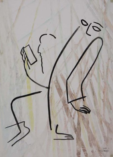 Картина под названием "А он целыми днями т…" - Moshe Hemain, Подлинное произведение искусства, Масло