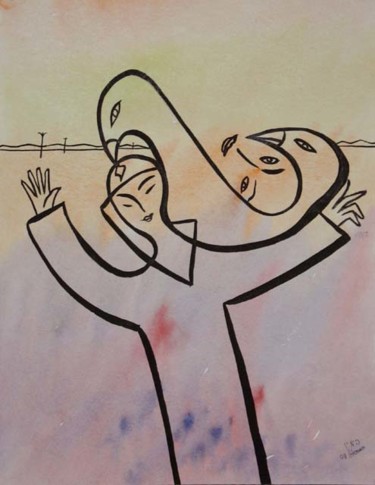 Картина под названием "Встреча души с тело…" - Moshe Hemain, Подлинное произведение искусства, Другой