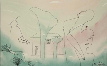 Картина под названием "Во дворе моего детс…" - Moshe Hemain, Подлинное произведение искусства, Другой